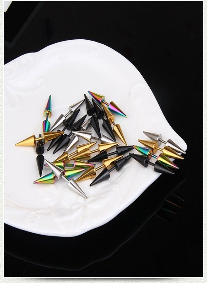 MINGHUA Punk Rock Earrings Double Side Spike Rivet Stud Earrings Stainless Steel Ear Studs Accessories (Black) - Image 4