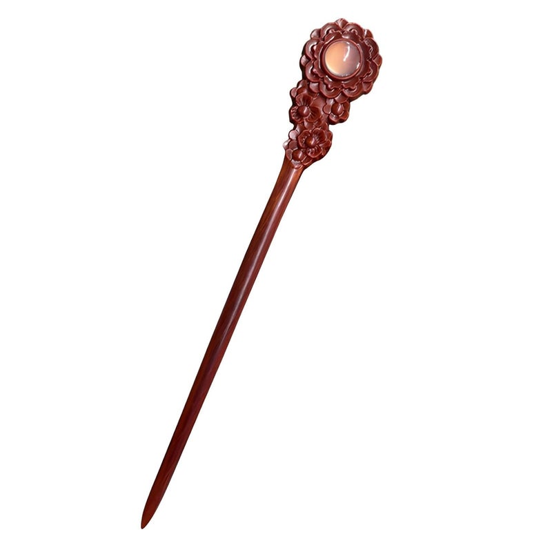 Sunflower Design Red Sandalwood Hair Stick, 7.9 In Chopsticks For Women, Vintage Wooden Hair Pin, Elegant Handmade Hair Accessories - Image 1