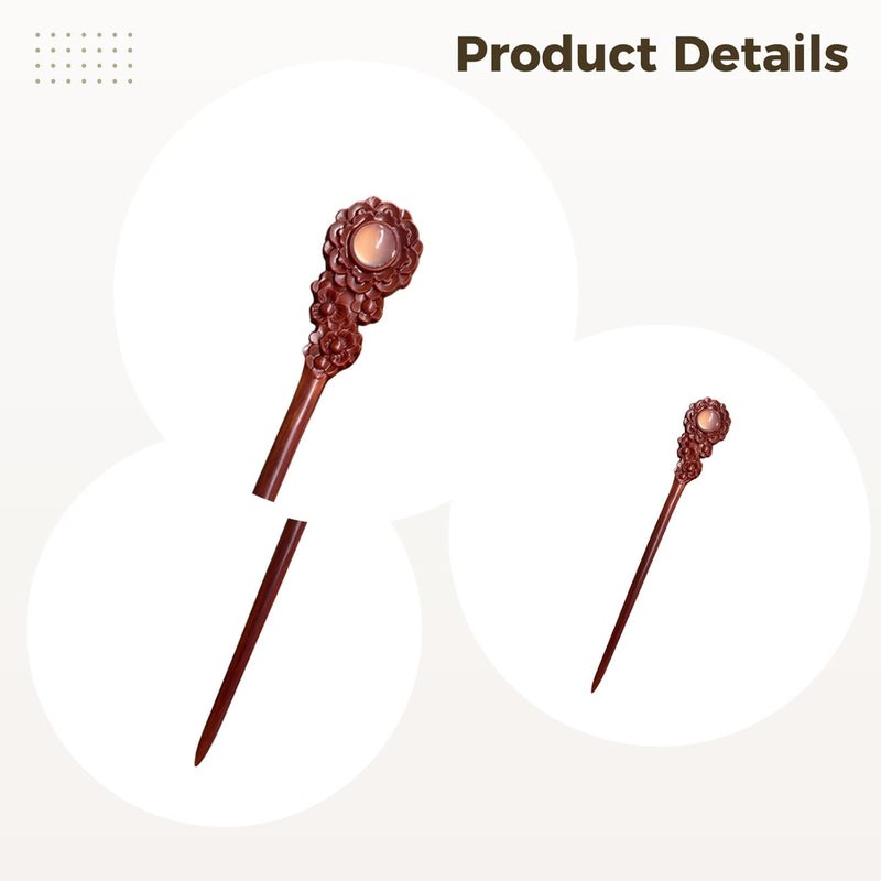 Sunflower Design Red Sandalwood Hair Stick, 7.9 In Chopsticks For Women, Vintage Wooden Hair Pin, Elegant Handmade Hair Accessories - Image 5