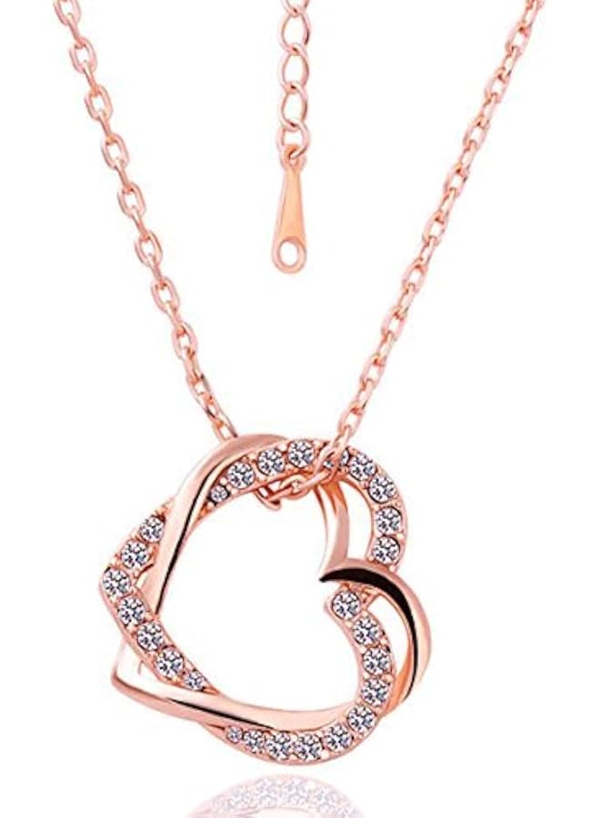 شاينينج_ديفا_فاشن قلادة "احتضان القلوب في الحب" مطلية بالذهب الوردي عيار 18 قيراطًا، مرصعة بالكريستال النمساوي، للبنات/النساء (ذهبية) (rrsd5930np) - Image 1