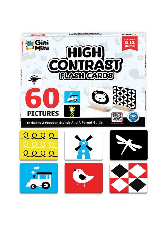 GiniMini High Contrast Flashcards for Newborn – Total 60 Pictures: 30 Primary Colours & 30 Black & White for Visual Development, Focus & Attention, Easy for Little Hands to Hold & Use (Age 0-1) - Image 1