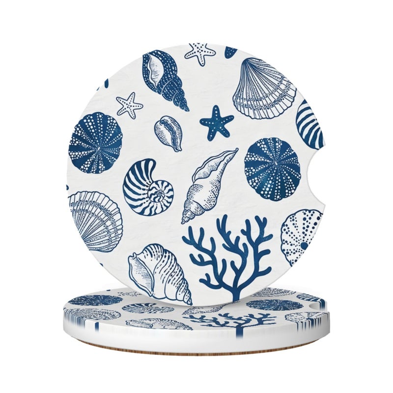 CTVSLFU Absorbent Car Coasters for Cup Holders 2 Pack Universal Anti Slip Ceramic Cup Coaster for Women Men 256 Inch Car Interior Accessories Blue Sea Shell 013 - Image 3