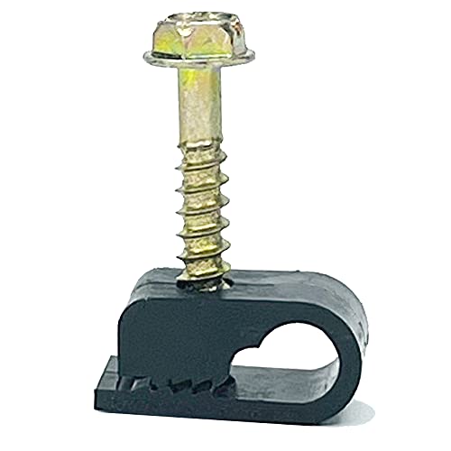 Stanz (TM) Flex Single Coaxial Cable Clips, Cat6, Electrical Wire Cable Clip, 1/4 in (6 mm) Screw Clip and Fastener, Black (100 Pieces per Bag) - Image 1