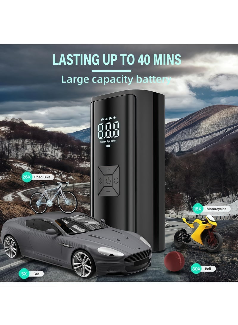 Generic Car Portable Air Compressor, Wireless Rechargeable, Tire Pump, Wireless Charging, 150 PSI Fast Inflation, with LCD Dual Screen [Wireless and Powerful] Electric Tire Pump for Car, Bicycle, Motorcycle Spherical Tires  - Image 4