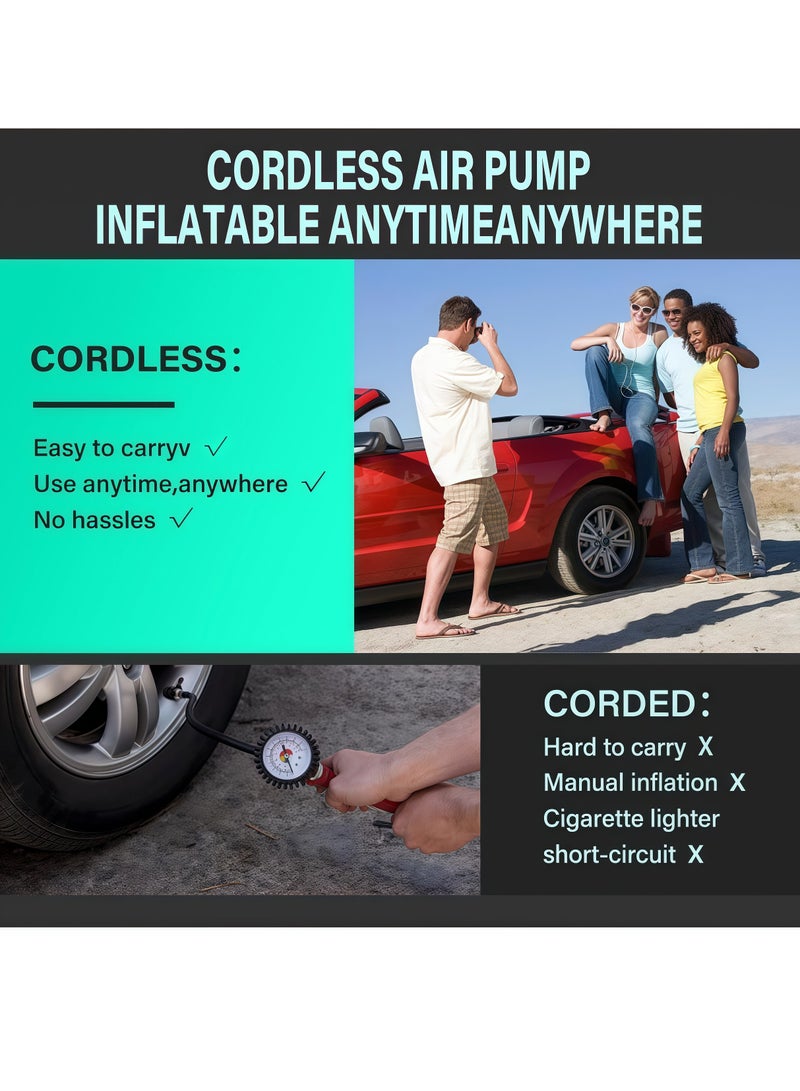 Generic Car Portable Air Compressor, Wireless Rechargeable, Tire Pump, Wireless Charging, 150 PSI Fast Inflation, with LCD Dual Screen [Wireless and Powerful] Electric Tire Pump for Car, Bicycle, Motorcycle Spherical Tires  - Image 5