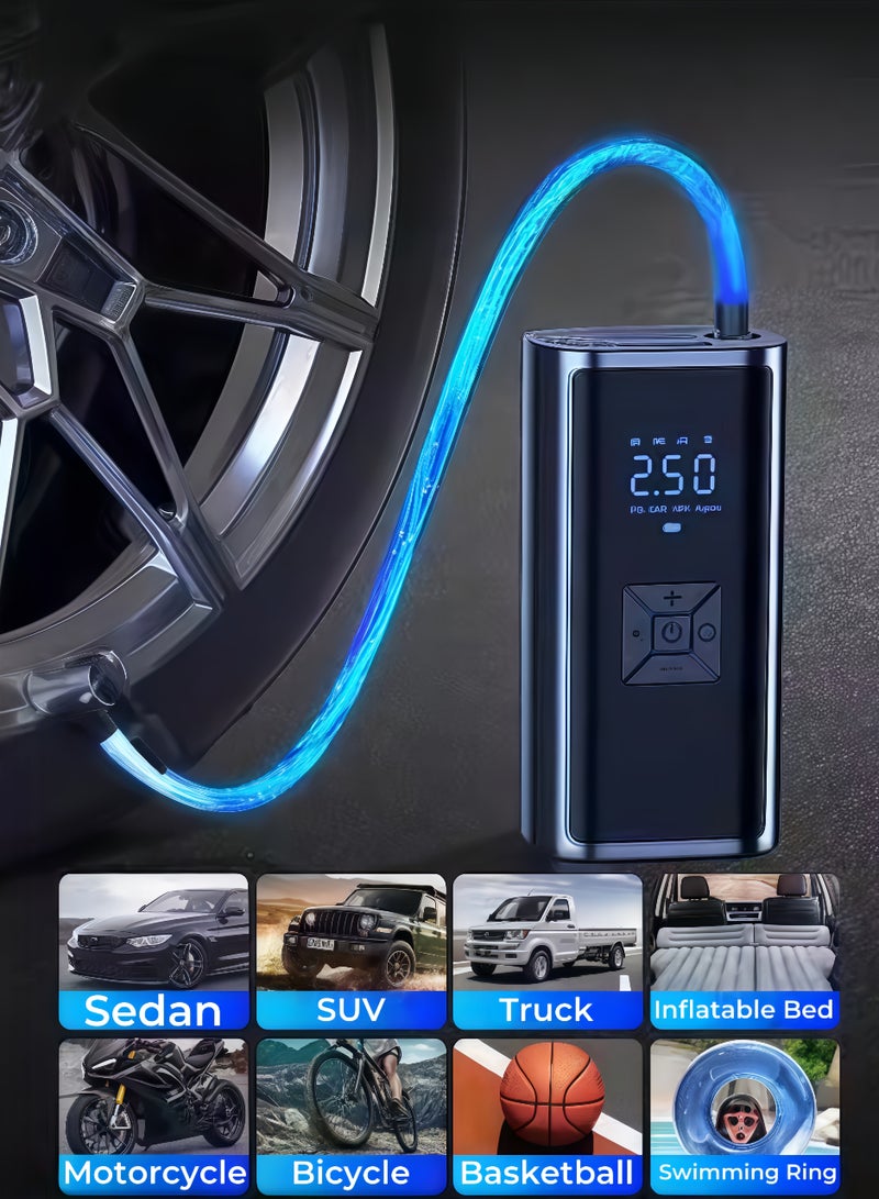 Car Portable Air Compressor, Wireless Rechargeable, Tire Pump, Wireless Charging, 150 PSI Fast Inflation, with LCD Dual Screen [Wireless and Powerful] Electric Tire Pump for Car, Bicycle, Motorcycle Spherical Tires - Image 3