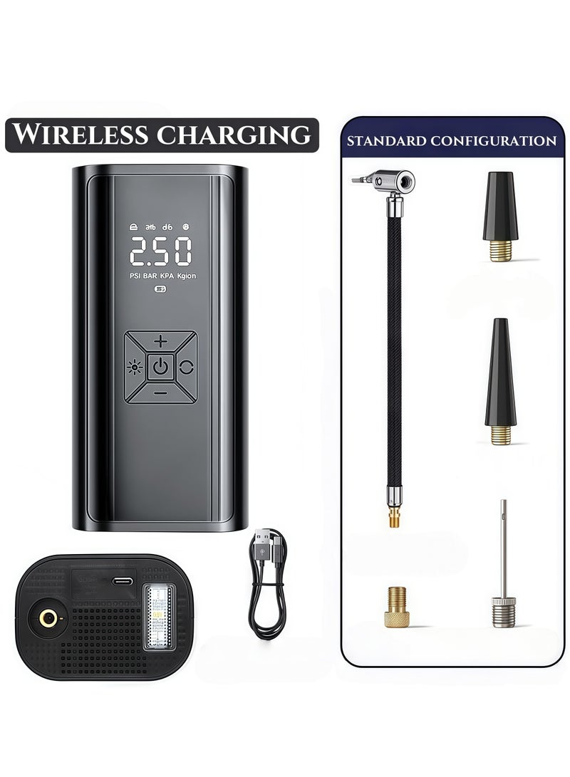 Car Portable Air Compressor, Wireless Rechargeable, Tire Pump, Wireless Charging, 150 PSI Fast Inflation, with LCD Dual Screen [Wireless and Powerful] Electric Tire Pump for Car, Bicycle, Motorcycle Spherical Tires - Image 2