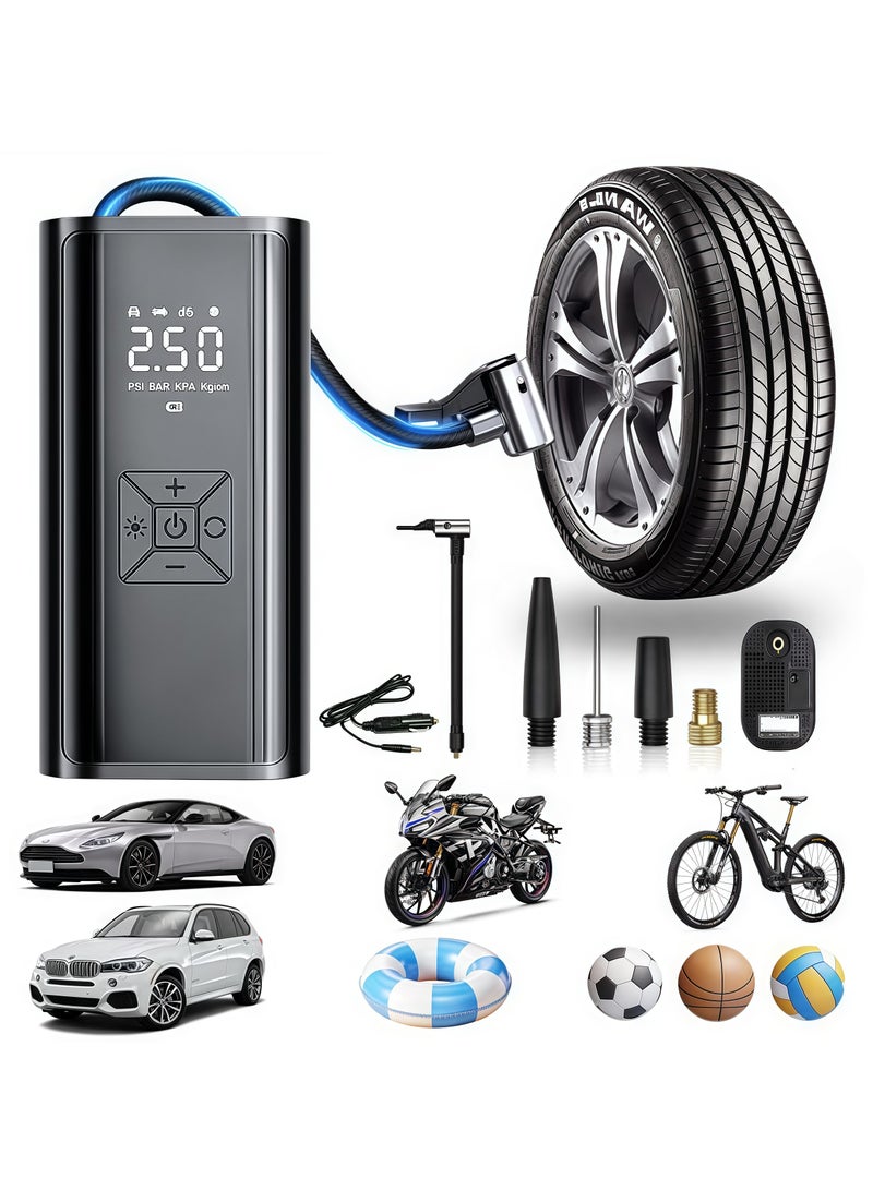Car Portable Air Compressor, Wireless Rechargeable, Tire Pump, Wireless Charging, 150 PSI Fast Inflation, with LCD Dual Screen [Wireless and Powerful] Electric Tire Pump for Car, Bicycle, Motorcycle Spherical Tires - Image 1