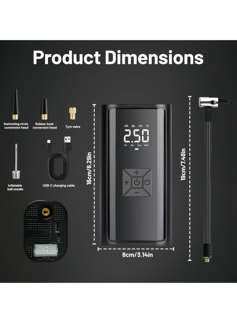 Car Portable Air Compressor, Wireless Rechargeable, Tire Pump, Wireless Charging, 150 PSI Fast Inflation, with LCD Dual Screen [Wireless and Powerful] Electric Tire Pump for Car, Bicycle, Motorcycle Spherical Tires - Image 2