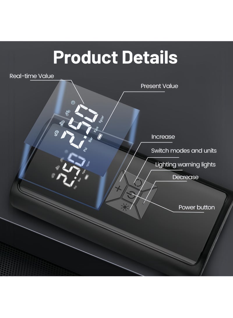Car Portable Air Compressor, Wireless Rechargeable, Tire Pump, Wireless Charging, 150 PSI Fast Inflation, with LCD Dual Screen [Wireless and Powerful] Electric Tire Pump for Car, Bicycle, Motorcycle Spherical Tires - Image 3