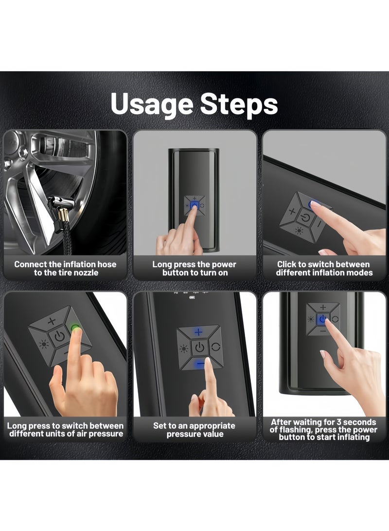 Car Portable Air Compressor, Wireless Rechargeable, Tire Pump, Wireless Charging, 150 PSI Fast Inflation, with LCD Dual Screen [Wireless and Powerful] Electric Tire Pump for Car, Bicycle, Motorcycle Spherical Tires - Image 5