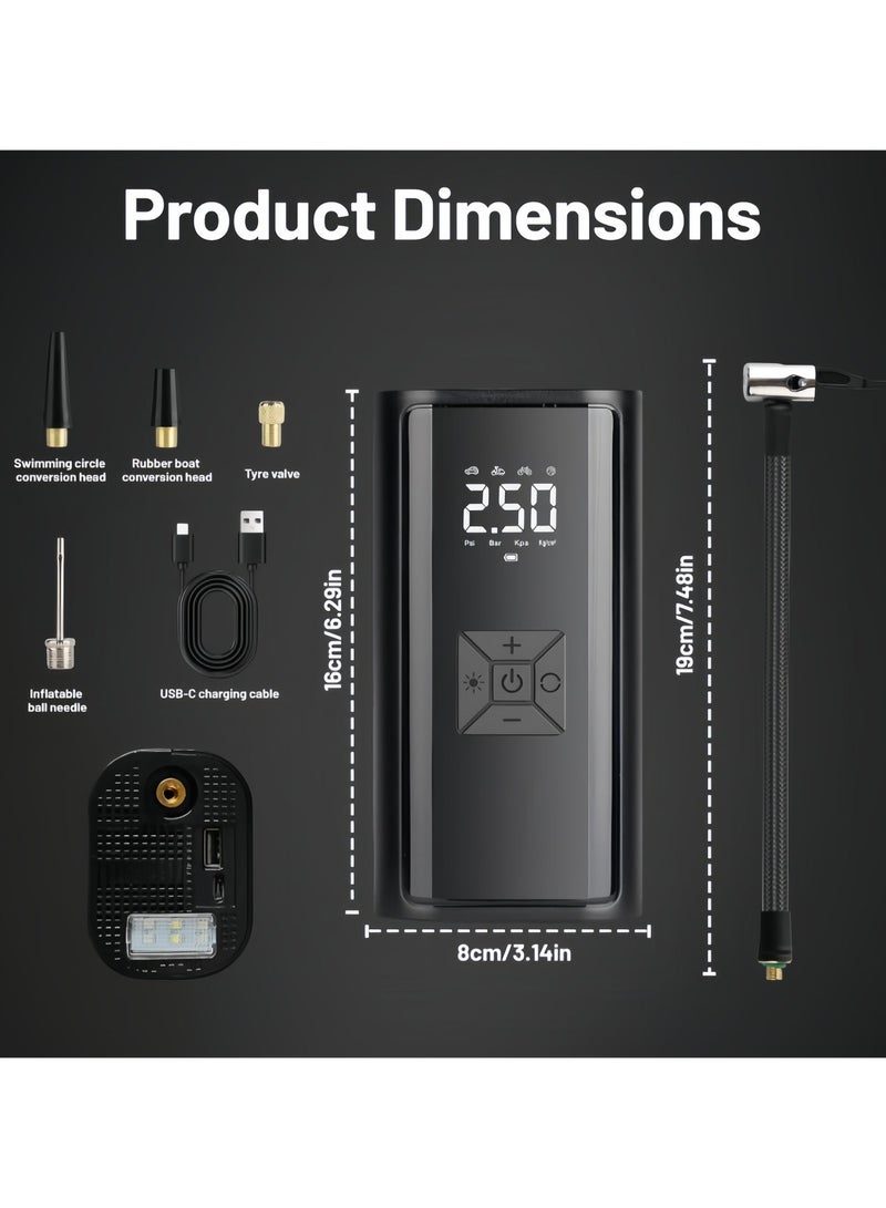 Car Portable Air Compressor, Wireless Rechargeable, Tire Pump, Wireless Charging, 150 PSI Fast Inflation, with LCD Dual Screen [Wireless and Powerful] Electric Tire Pump for Car, Bicycle, Motorcycle Spherical Tires - Image 3