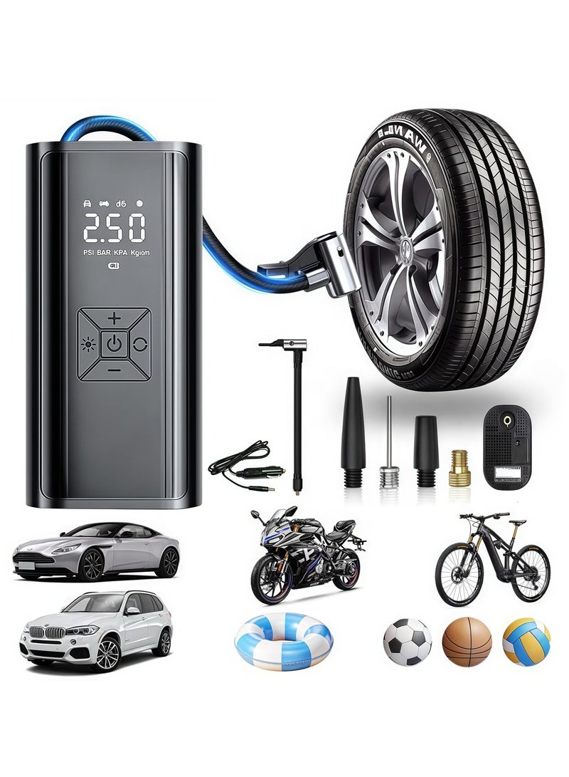 Car Portable Air Compressor, Wireless Rechargeable, Tire Pump, Wireless Charging, 150 PSI Fast Inflation, with LCD Dual Screen [Wireless and Powerful] Electric Tire Pump for Car, Bicycle, Motorcycle Spherical Tires - Image 2