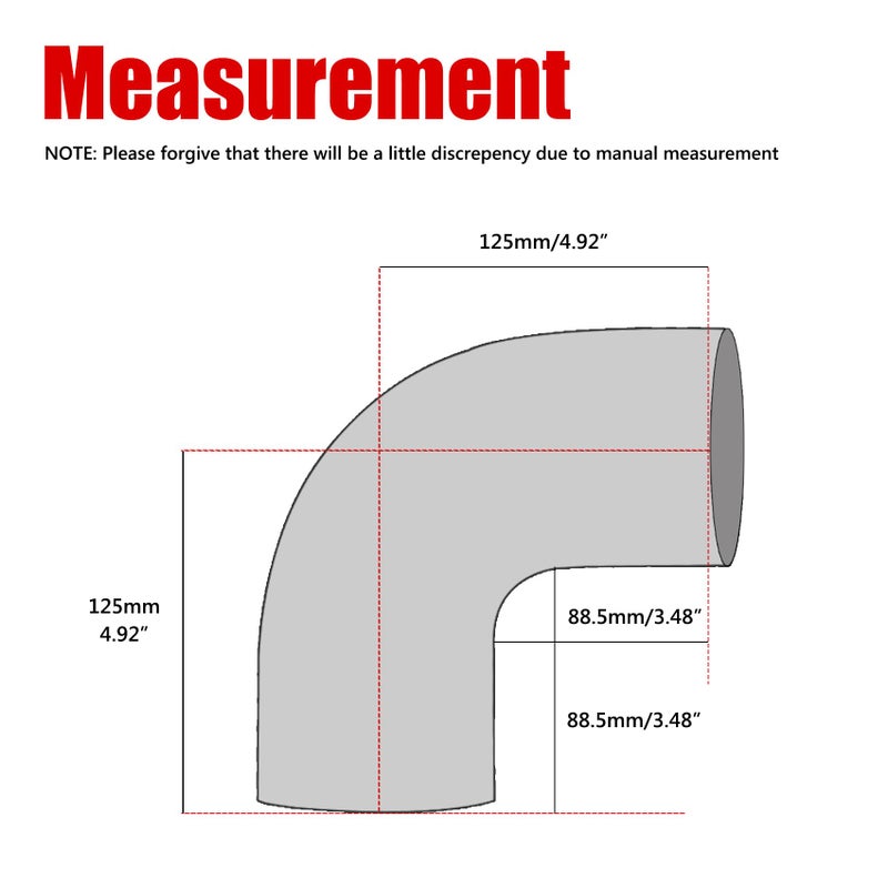 MUYI 90 Degree Hose Elbow Silicone Pipe Kit 4Ply TurboIntercoolerIntake Piping with 2PCS TBolt Clamps High Performance Coupler ID 3076mm Length 492125mm Thickness 5mm - Image 4