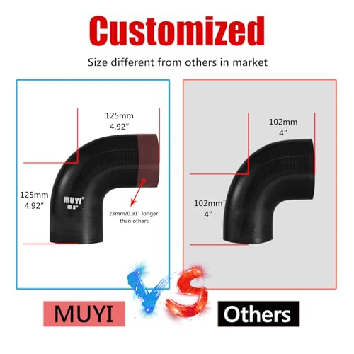 MUYI 90 Degree Hose Elbow Silicone Pipe Kit 4Ply TurboIntercoolerIntake Piping with 2PCS TBolt Clamps High Performance Coupler ID 3076mm Length 492125mm Thickness 5mm - Image 5