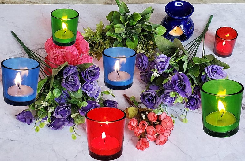 Pure Source India Multicolor Glass Votive Tealight Candle Holders - Living Room Side Table Home Decoration (Glass, Pack of 6 - Image 2