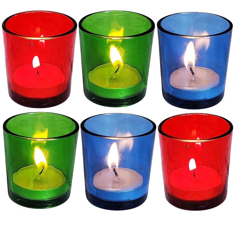 Pure Source India Multicolor Glass Votive Tealight Candle Holders - Living Room Side Table Home Decoration (Glass, Pack of 6 - Image 4
