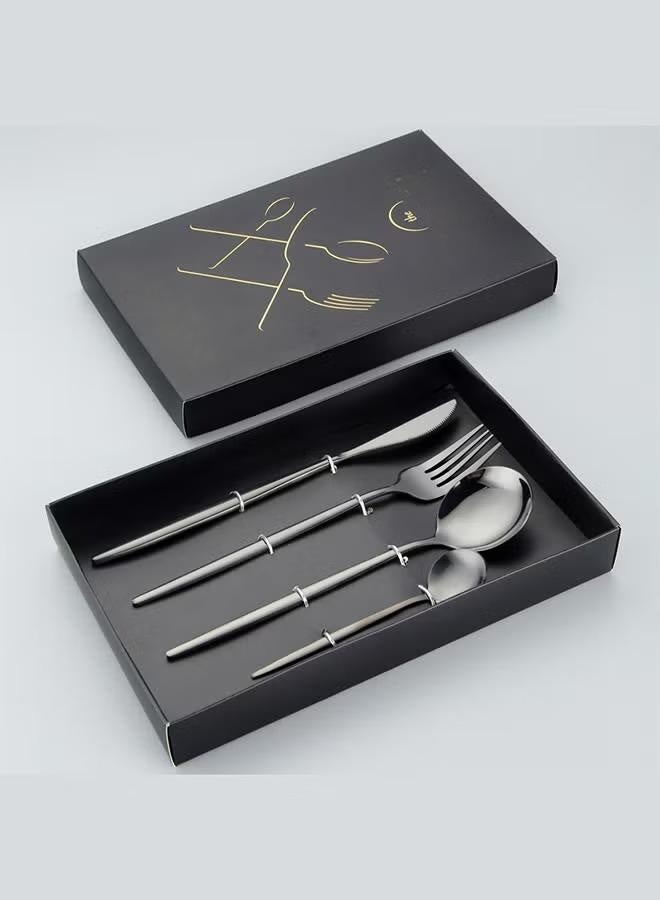 طقم أدوات طعام من الفولاذ المقاوم للصدأ مكون من 4 قطع شوكة وملعقة وسكين - Image 2