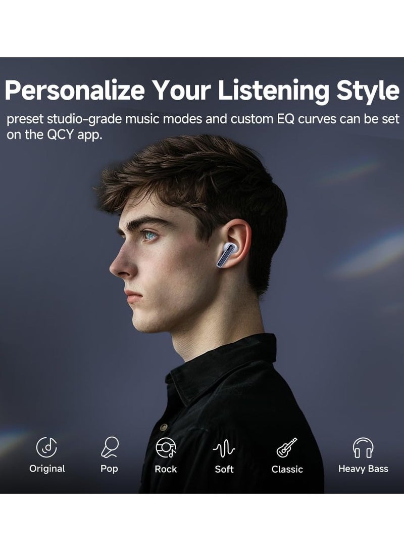 ريبنيو سماعات أذن لاسلكية ميلوبدز نيو من كيو سي واي سماعات بلوتوث 5.3 مع باس ستيريو هاي فاي عميق معادل صوت شخصي 4 ميكروفونات ENC شاشة عرض طاقة LED وقت تشغيل 24 ساعة، اتصال مزدوج مقاومة للماء IPX5 أبيض - Image 2