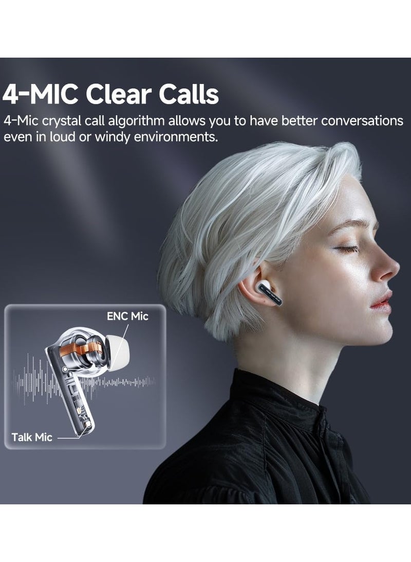 ريبنيو سماعات أذن لاسلكية ميلوبدز نيو من كيو سي واي سماعات بلوتوث 5.3 مع باس ستيريو هاي فاي عميق معادل صوت شخصي 4 ميكروفونات ENC شاشة عرض طاقة LED وقت تشغيل 24 ساعة، اتصال مزدوج مقاومة للماء IPX5 أبيض - Image 3