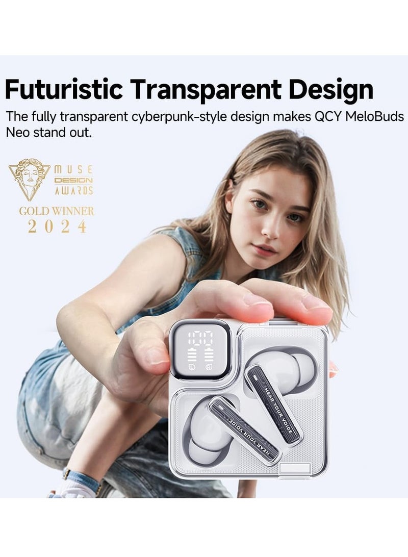 ريبنيو سماعات أذن لاسلكية ميلوبدز نيو من كيو سي واي سماعات بلوتوث 5.3 مع باس ستيريو هاي فاي عميق معادل صوت شخصي 4 ميكروفونات ENC شاشة عرض طاقة LED وقت تشغيل 24 ساعة، اتصال مزدوج مقاومة للماء IPX5 أبيض - Image 4