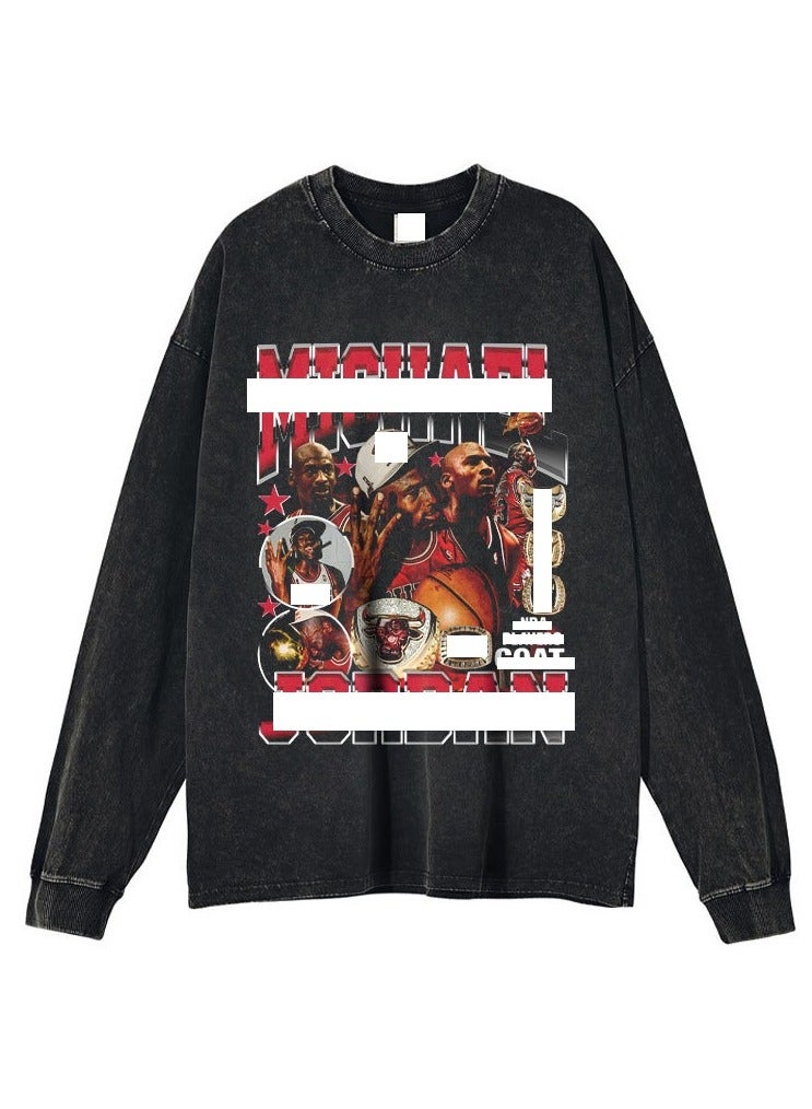 KUYING Basketball Star Washed Old American Retro Loose Sportswear