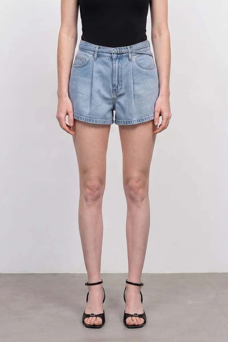 Dilvin Light Blue Denim DILVIN High-Waist Belted Denim Shorts for Women | Best Price UAE