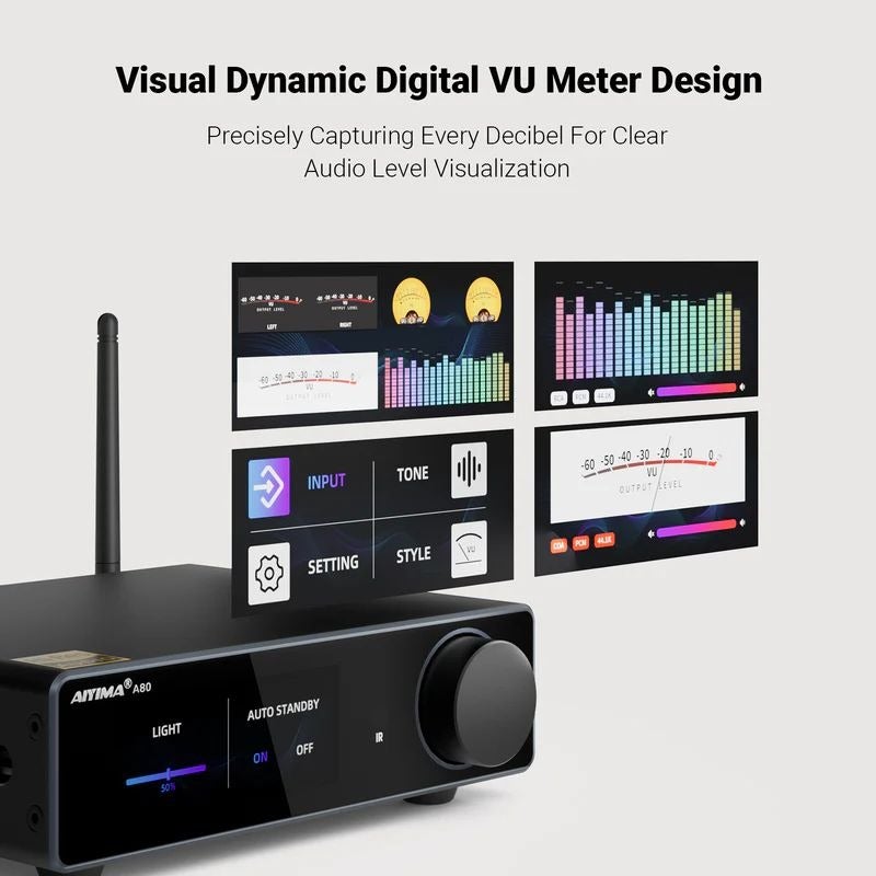 AIYIMA A80 TPA3255 PFFB Class D Bluetooth 5.1 Stereo Amplifier ES9038Q2M DAC 300W×2 HIFI Digital Power Amp TRS Balanced Input VU Display Subwoofer Output aptX HD - Image 4