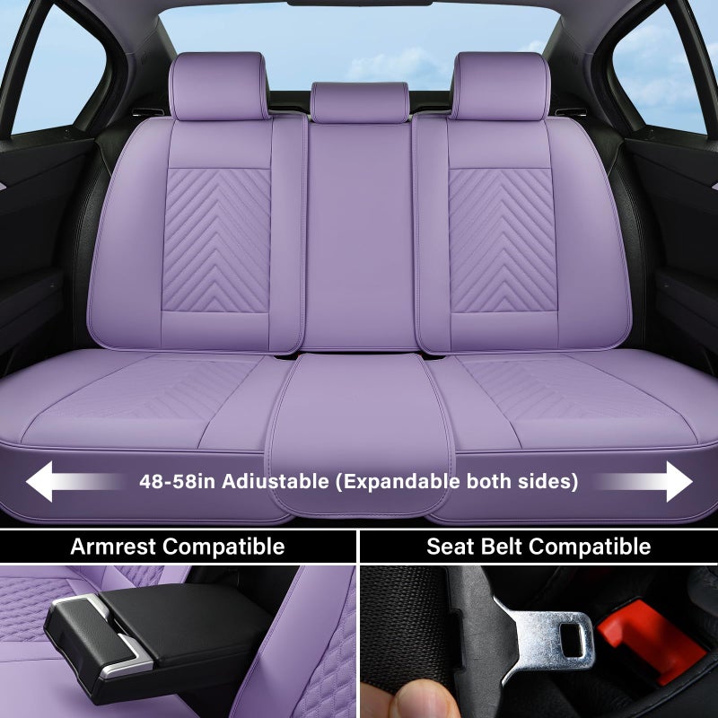 Coverado Car Seat Covers Full Set, Faux Leather Seat Covers for Car, Luxury Automotive Seat Covers Waterproof Car Seat Protector Universal Fit for Most Cars SUV Truck with Lumbar Support(Purple) - Image 5