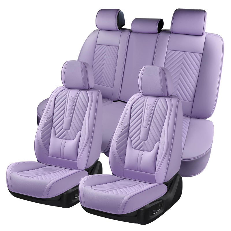 Coverado Car Seat Covers Full Set, Faux Leather Seat Covers for Car, Luxury Automotive Seat Covers Waterproof Car Seat Protector Universal Fit for Most Cars SUV Truck with Lumbar Support(Purple) - Image 1