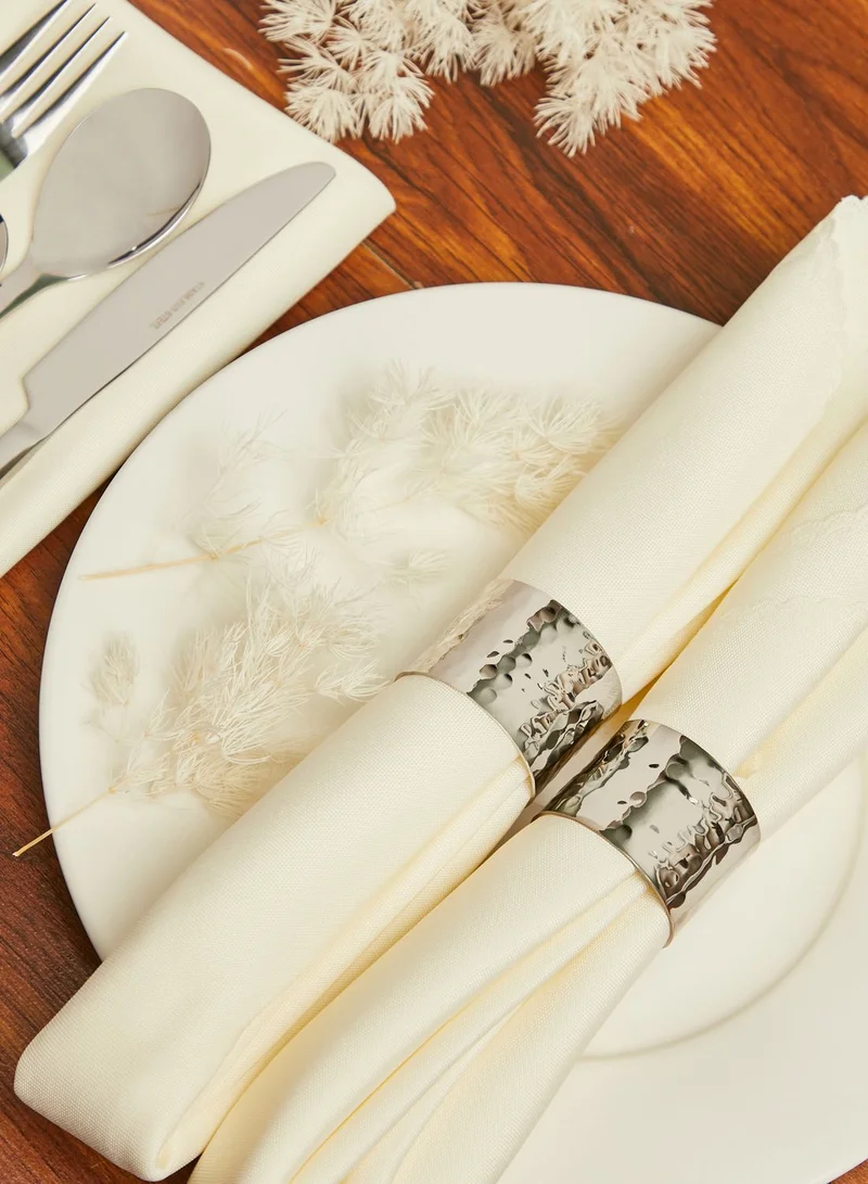 Premier Silver Finish Set Of 4 Hammered Napkin Rings