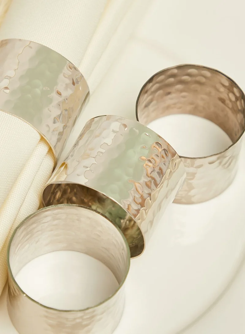 Premier Silver Finish Set Of 4 Hammered Napkin Rings