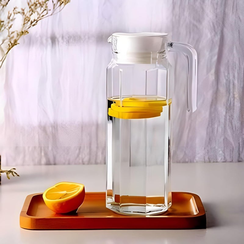 WRINGO 1.1 LTR Elegant Glass Jug with Lid, Multipurpose Jug, Easy Pour Spout & Strong Handle, Transparent Beverage Carafe for Home, Office (WR-01) - Image 2