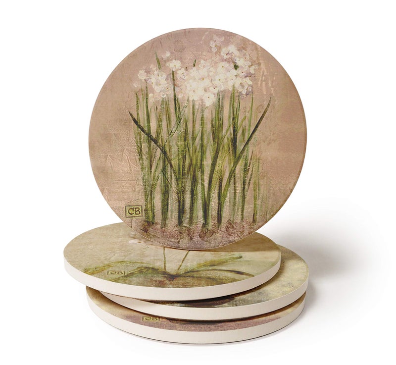 CoasterStone Subtle Flowers Absorbent Coasters, 4-1/4-Inch, Set of 4 - Image 2