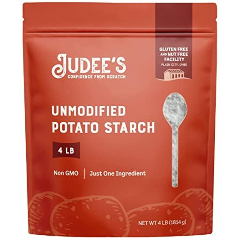 Judee's Gluten Free نشا البطاطس غير المعدل من جوديس 4 رطل مكون واحد فقط رائع للتغطية والتكثيف والطهي والخبز 100 خالي من الكائنات المعدلة وراثيًا وخالي من الغلوتين والمكسرات مقاوم لدرجات الحرارة العالية