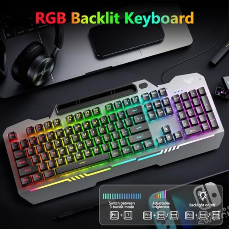 لوحة مفاتيح T102 مكونة من 104 مفتاح مع مجموعة ألعاب لوحة مفاتيح وفأرة بتوهج RGB مع لوحة أرقام من المعدن بالكامل مقاومة للماء وموصل USB لوحة مفاتيح كمبيوتر مضيئة للألعاب لنظام MAC وXbox وكمبيوتر شخصي كاملة الحجم مع لوحة أرقام محدثة إصدار جديد لوحة مفاتيح مضيئة بتقنية الغيمة المضادة للجمود للاستخدام مع اللابتوب ونظام Windows XP 7 8 10 - Image 2