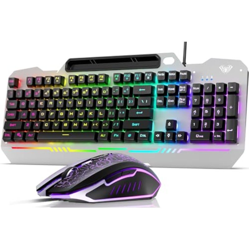 لوحة مفاتيح T102 مكونة من 104 مفتاح مع مجموعة ألعاب لوحة مفاتيح وفأرة بتوهج RGB مع لوحة أرقام من المعدن بالكامل مقاومة للماء وموصل USB لوحة مفاتيح كمبيوتر مضيئة للألعاب لنظام MAC وXbox وكمبيوتر شخصي كاملة الحجم مع لوحة أرقام محدثة إصدار جديد لوحة مفاتيح مضيئة بتقنية الغيمة المضادة للجمود للاستخدام مع اللابتوب ونظام Windows XP 7 8 10 - Image 1