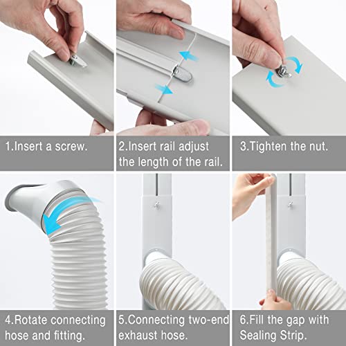 HOXHA Air Conditioner Window Vent Kit Universal Adjustable Window Kit with 5.9” Diameter 59” Length Exhaust Hose for AC Unit, AC Seal Panel for Horizontal&Vertical Window - Image 5