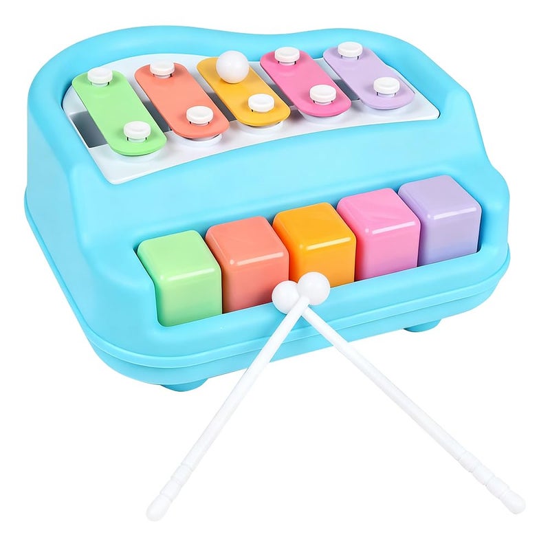 Liyujuping 2 in 1 Xylophone for Toddlers Baby Xylophone Piano Toy with 5 Multicolored Key Scales and Two Mallets for Kids Educational Musical Learning Instruments Toy for Boys and Girls Blue - Image 3