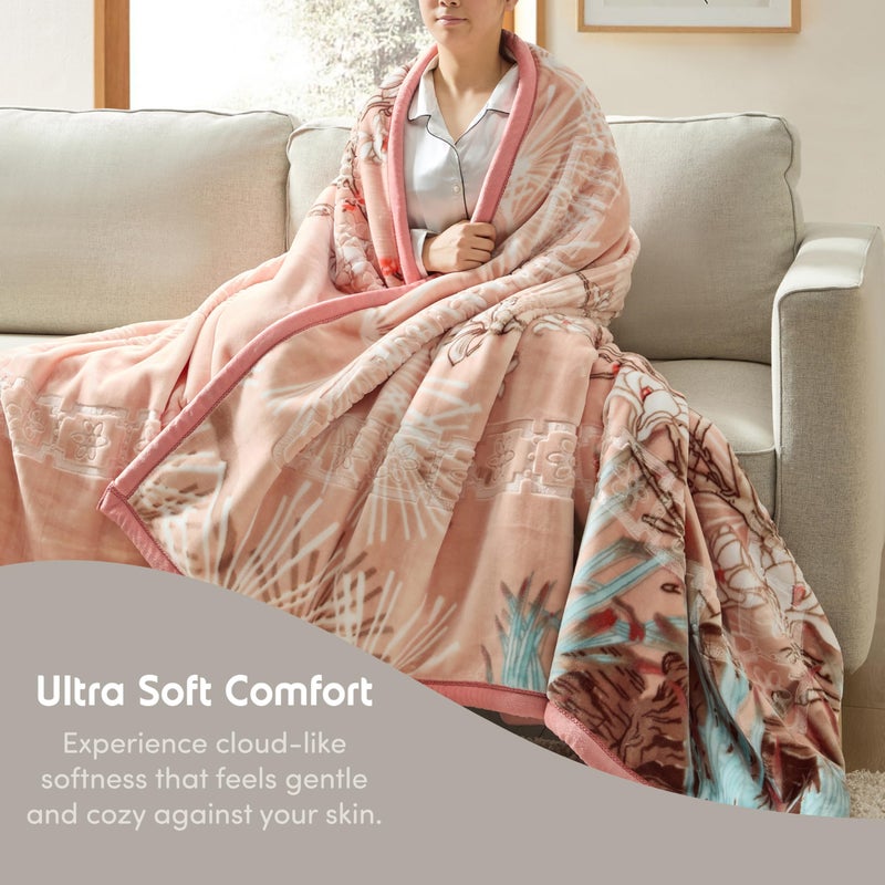 Nestl Korean Mink Blanket King Size - 12 Lbs Velvet Fleece Korean Blanket - 2 Ply Warm & Thick Winter Blanket - Wrinkle & Fade Resistant - 87 x 94 Inches (Peach) - Image 3