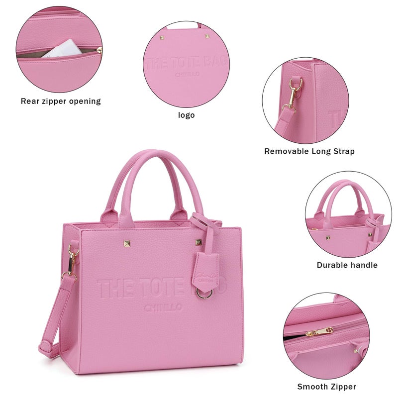 Chinllo Tote Bag for Women Top Handle Satchel Purse and Handbags with Shoulder Strap (D.Pink-M) - Image 4