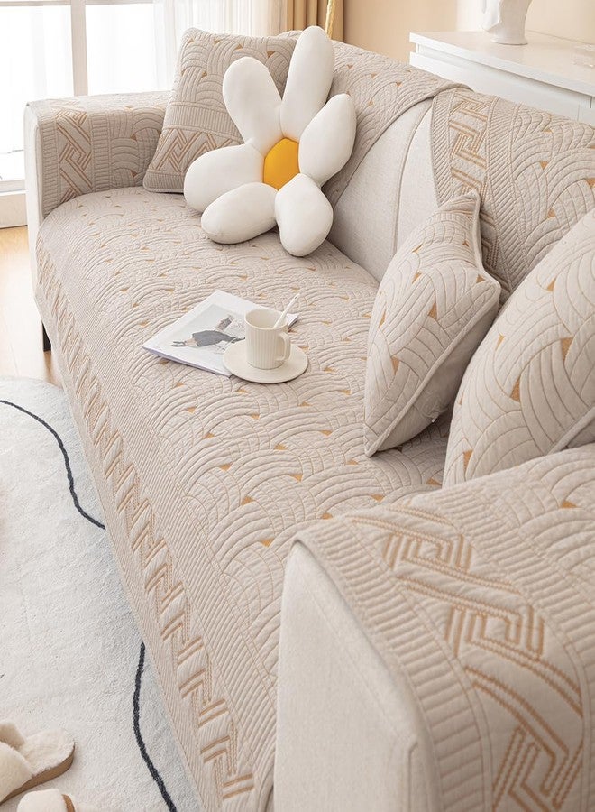 vctops Solid Color Cotton Quilted Sofa Couch Cover Weave Pattern Soft Sectional Couch Covers Embroidery Non-Slip Sofa Slipcover for Dogs, Children, Pets Furniture Protector (Khaki,28"x28") - Image 5