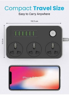 LIXES 3-Way Power Extension Cord – 6 USB Charging Ports, 3 Universal Plugs, 2 Meter Surge Protection Cable for Home and Office Use  - Image 2