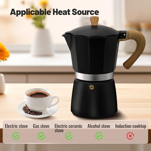 Vaolvpant 12 Cup Aluminum Moka Pot Classic Stovetop Espresso Coffee Maker 600ml 20oz Coffeemaker Percolator Mocha Pot Greca Coffee Maker Cafe Makers for Italian and Cuban Café Brewing Black - Image 4