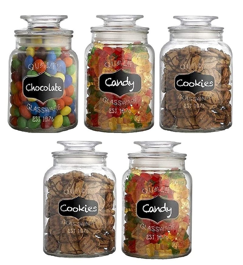 ZEPOLI Glass Jars with Chalkboard Labels Airtight Kitchen Container Set Kitchen Accessories Storage Big Jar and Containers Transparent Bottles Bpa Free 1500 ML SET OF 5 - Image 1