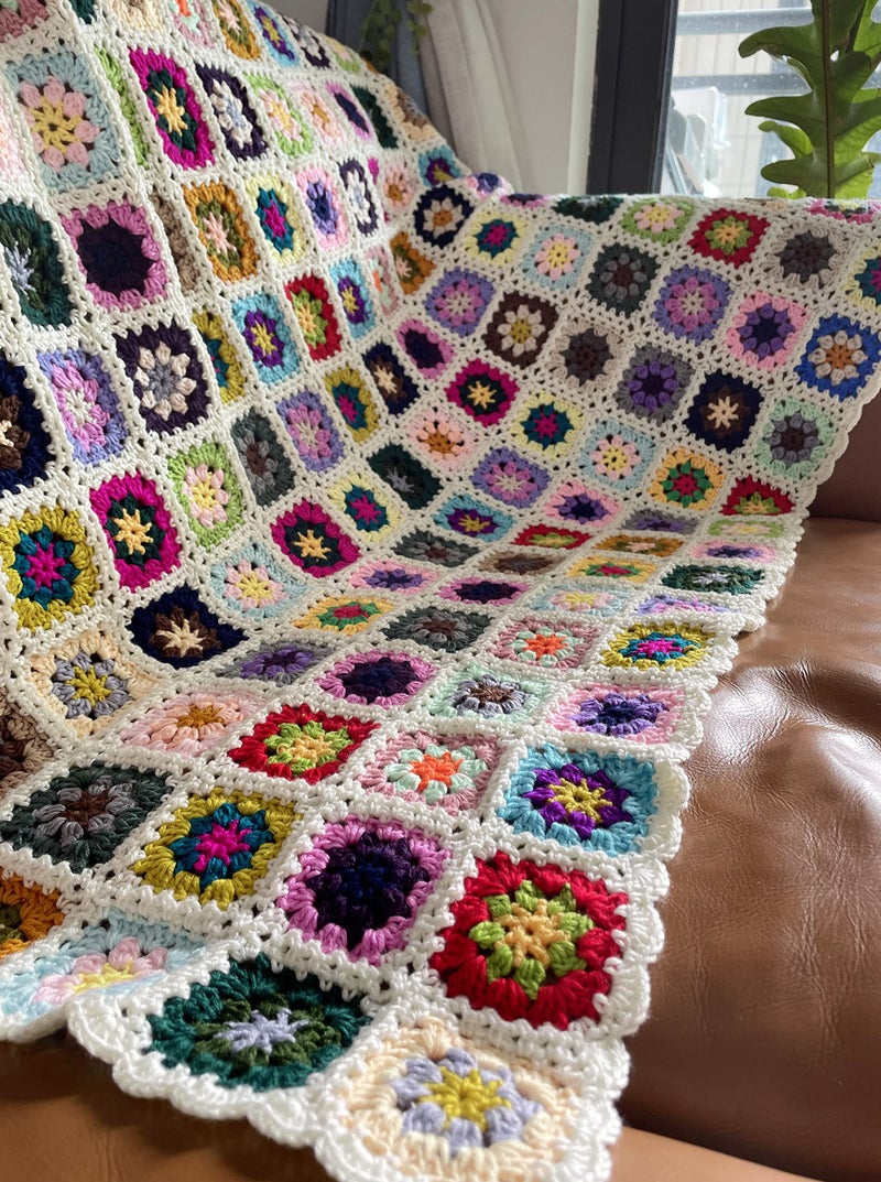YISSEN RISEON Handmade Granny Square Crochet Throw Blanket Sweater Style Mat Crochet Quilt Multicolor Boho Travel Accent Decor Throw for Sofa Comforter Couch Bed Recliner Living Room Bedroom 47 x47 