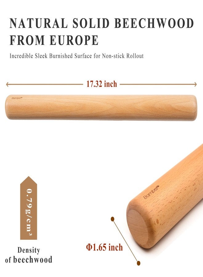 Bamber Wood Rolling Pin for Baking Large Wooden Rolling Dowel Stick Dough Roller for Cookie Dumpling Pastry Pizza Tortilla, 17.3'' by 1.6'' - Image 2