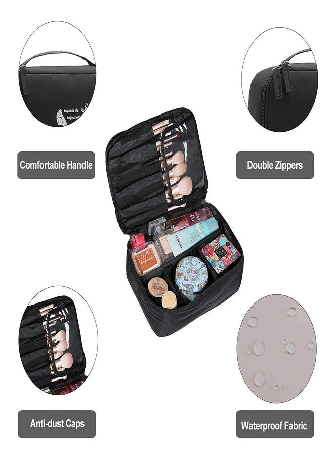 AAGNA Professional Nylon Travel Cosmetic Bag Makeup Pouch for Zippered Cosmetic Bag Vanity Bag with Adjustable Compartment Women, and Girls with Dividers (BLACK) - Image 2