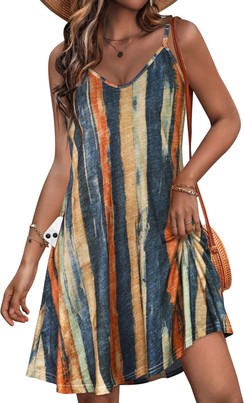 JOELLYUS Womens Sundresses Summer Spaghetti Strap Dresses Beach Cover Ups Causal Tank Dress with Pockets (BYS,L) - Image 1