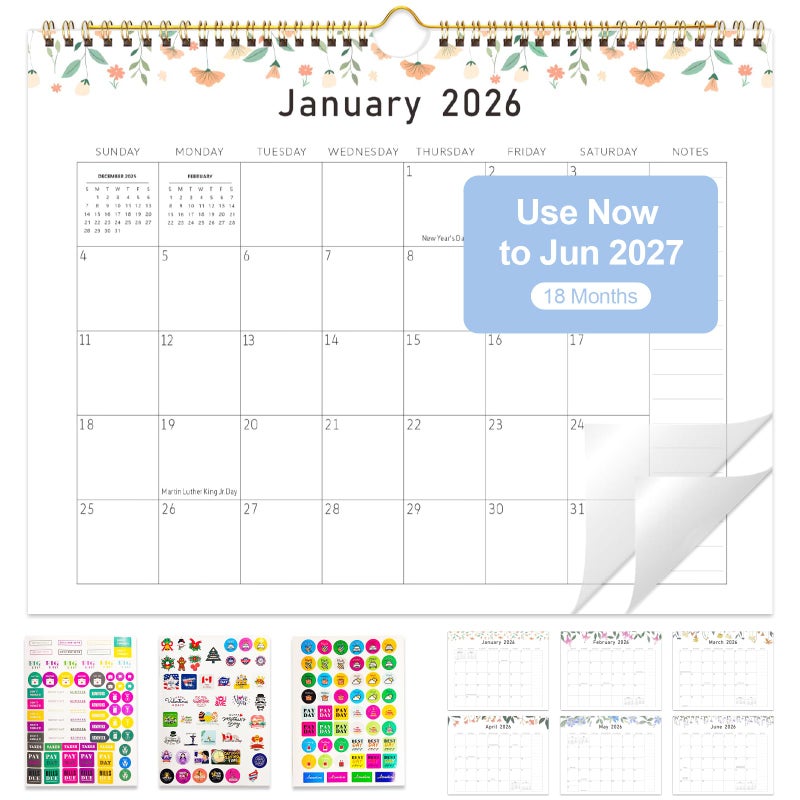 Gannyfer 2026 Wall Calendar 18Month Calendar 20262027 Use from Jan 2026 to Jun 2027 Large Wall Calendar 2026 14 x 11 Wall Planner for Your Family School or Office 3 Stickers Included - Image 2